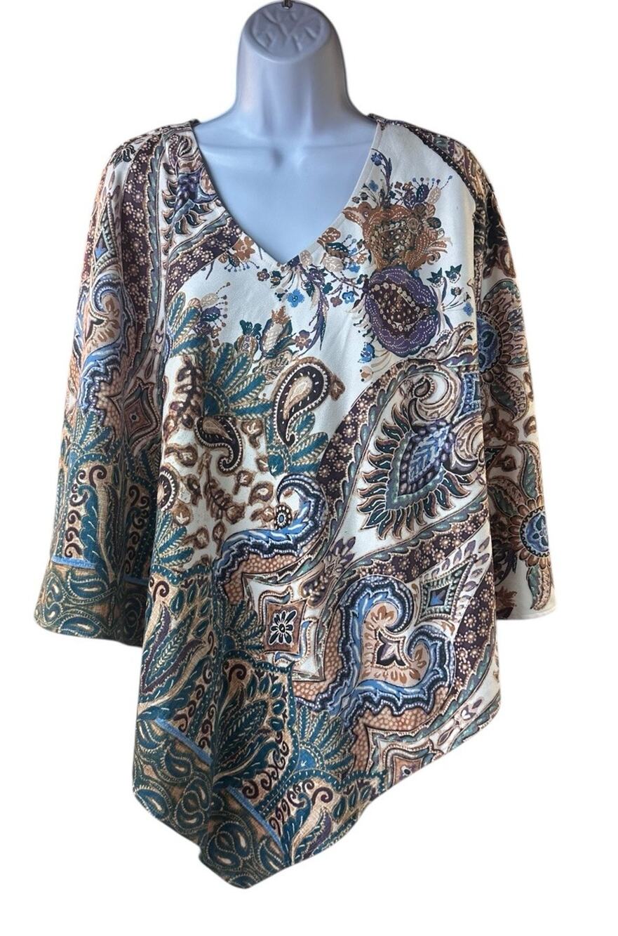 Chico's Poncho Oversized Cape Size S/M Faux Suede Paisley Print NWT
